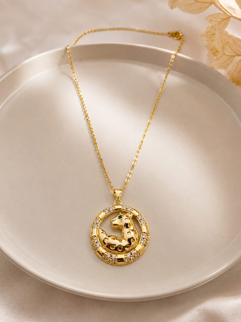 Circular Panther Emblem Medallion Necklace