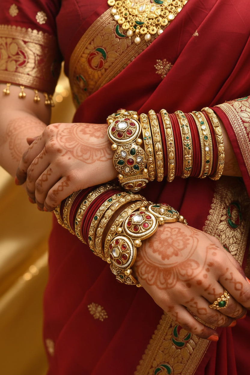 Royal Rajasthani Kundan & Meenakari Bridal Kada Set