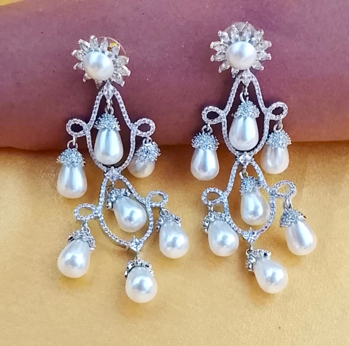 Majestic AD Pearl Chandelier Drop Earrings