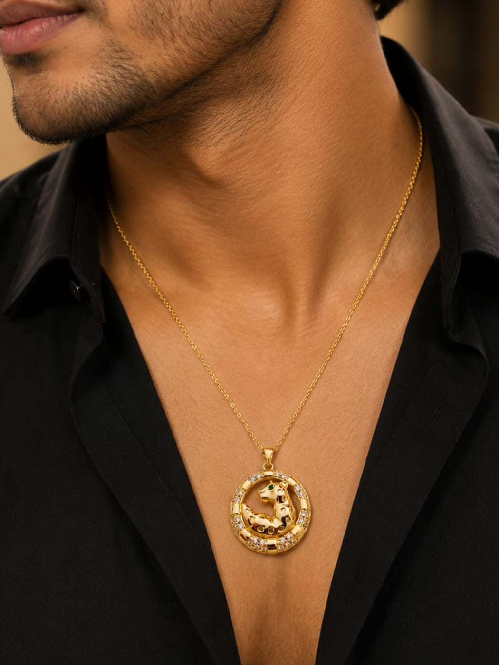 Circular Panther Emblem Medallion Necklace