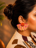 Floral Statement Stud Pink and Yellow Earrings
