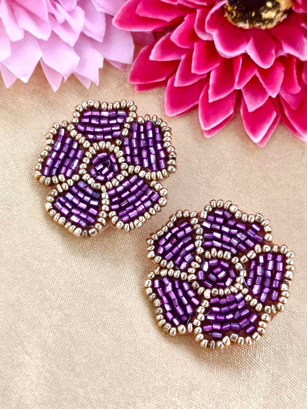 Handcrafted floral beaded stud earrings