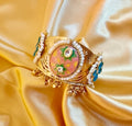 Gold-Plated Handcrafted Meenakari Cuff Bracelet with Pearl Border and Ghungroo Tassels