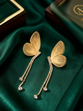 Golden Flutter Crystal Chain Statement Earrings