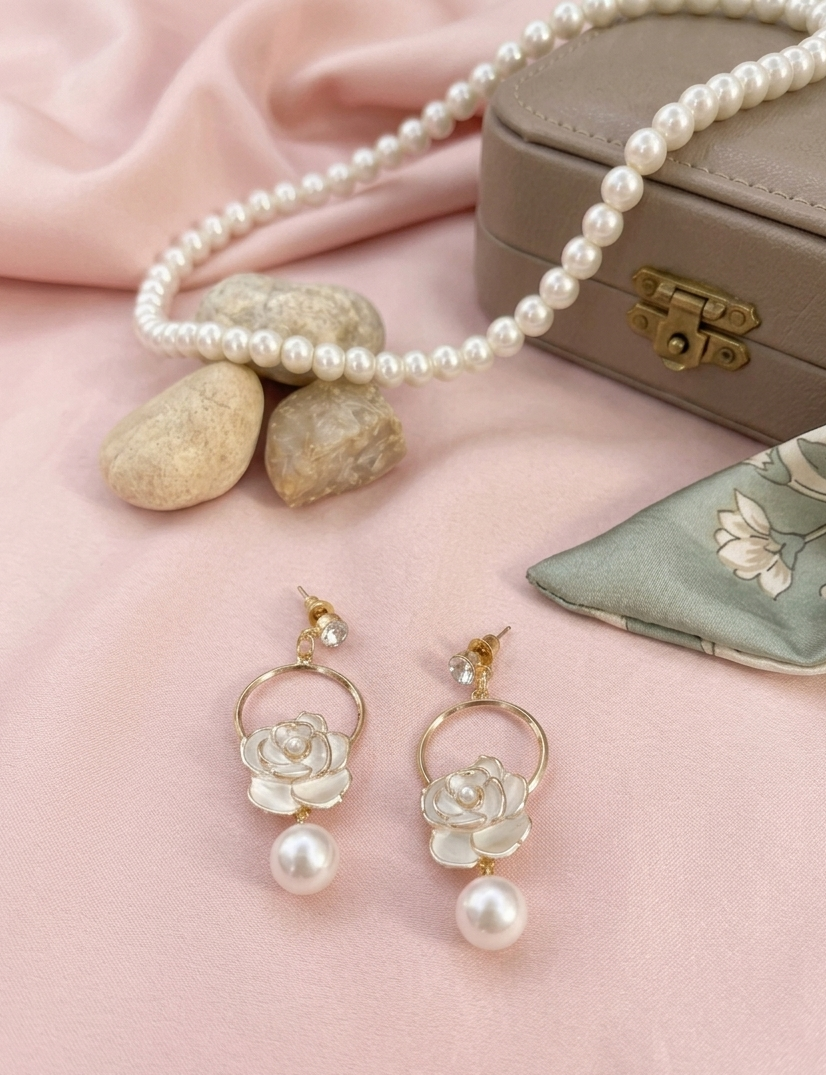 Elysian Rose Pearl Drop Earrings